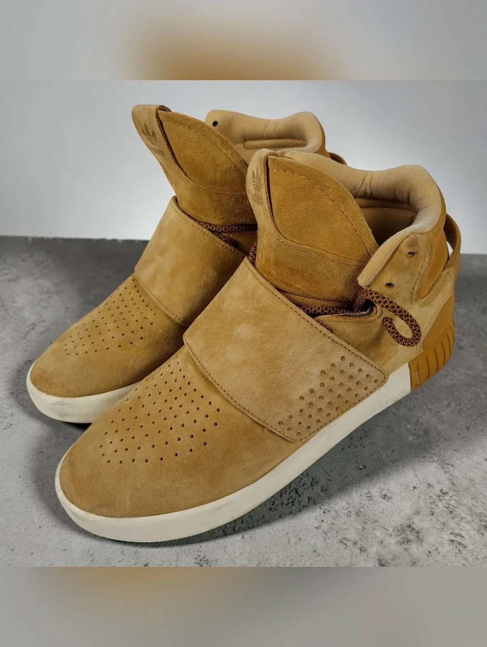 Adidas Tubular Invader Strap Men’s Size 7 Shoes Linen Khaki Rope Tie Swaude